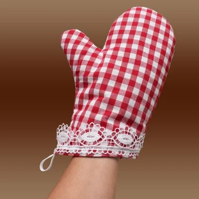 Topfhandschuh rot-weiß-kariert Serie Helena mit Spitze Ofenhandschuh