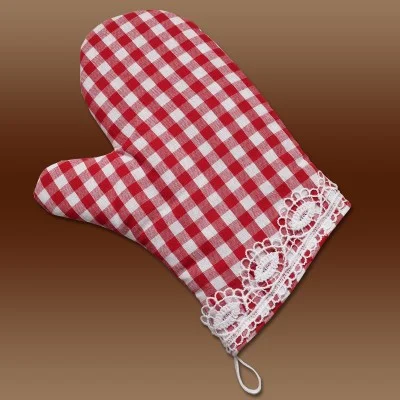 Topfhandschuh rot-weiß-kariert Serie Helena mit Spitze Ofenhandschuh