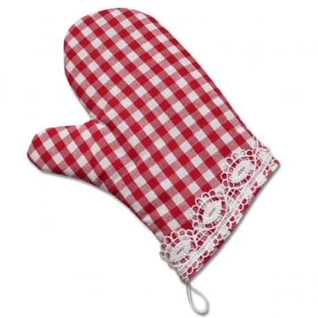 Topfhandschuh rot-weiß-kariert Serie Helena mit Spitze Ofenhandschuh
