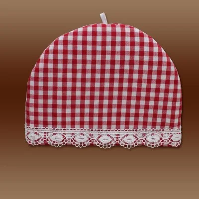 Teewärmer Kannenwärmer rot-weiß-kariert Serie Helena mit Spitze Kaffewärmer