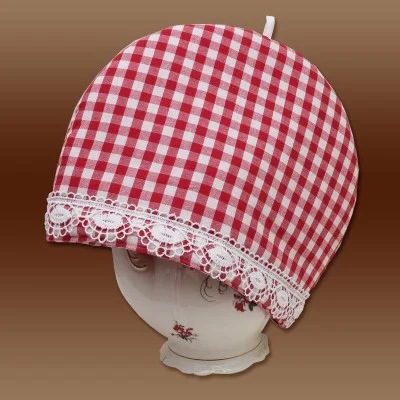 Teewärmer Kannenwärmer rot-weiß-kariert Serie Helena mit Spitze Kaffewärmer