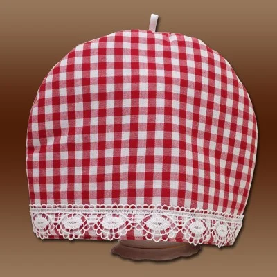 Teewärmer Kannenwärmer rot-weiß-kariert Serie Helena mit Spitze Kaffewärmer