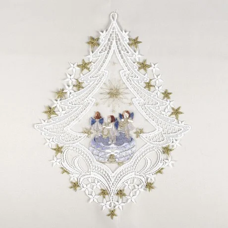 Fensterbild SpieldoseAdvent Weihnacht Echte Plauener Spitze blau