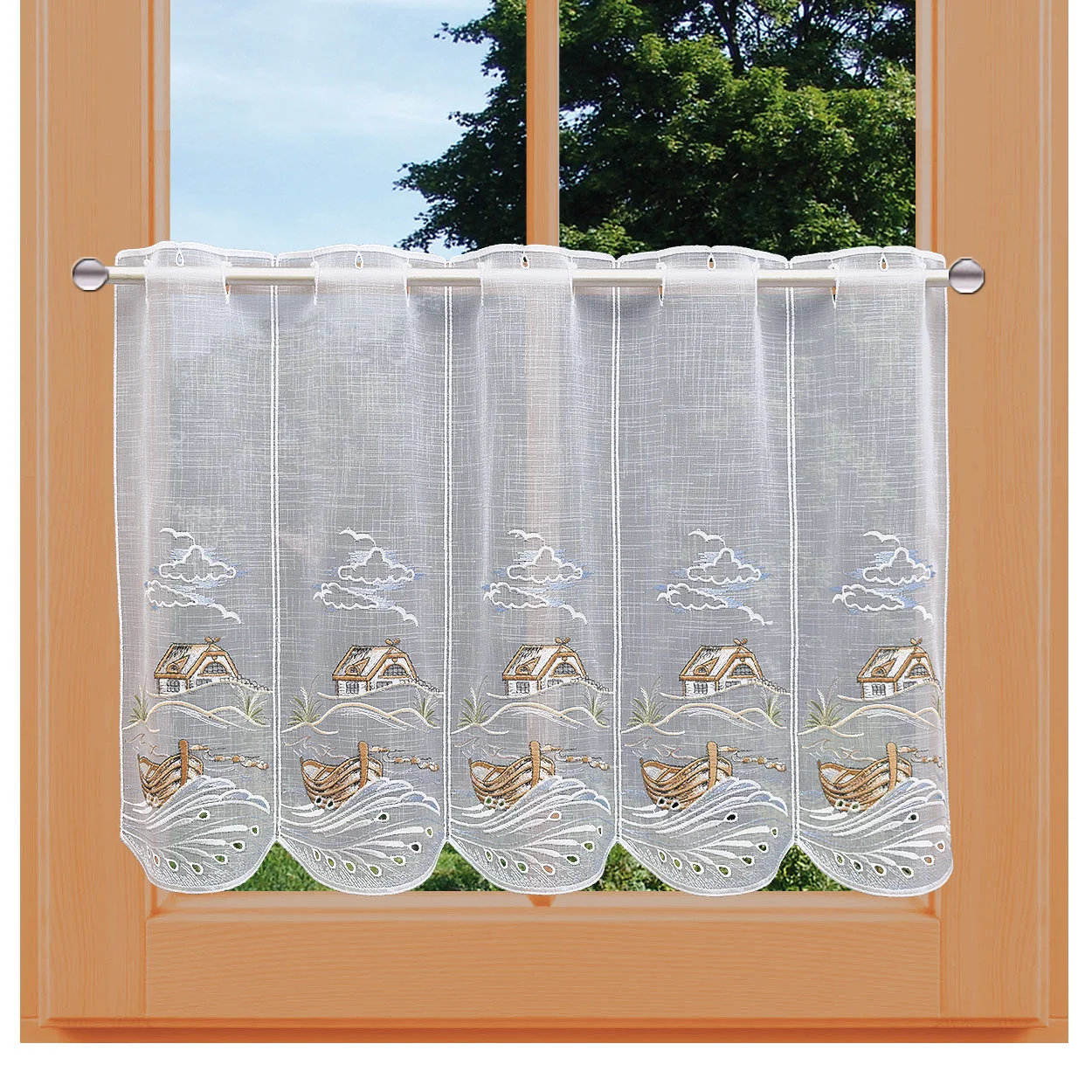 Maritime Scheibengardine D&uuml;nenlandschaft am Fenster dekoriert