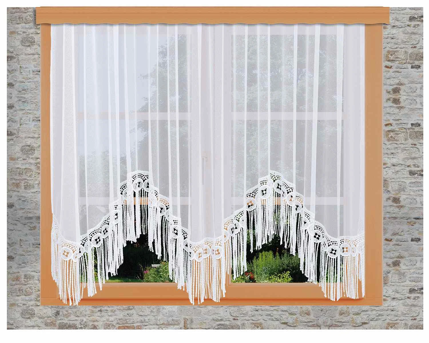 Wellenbogenstore Melly wei&szlig; geometrische Vogtl&auml;ndische Spitzenkante