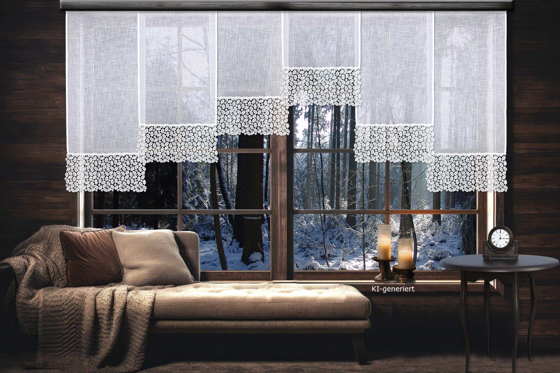 Flächengardinen Carmelita am Fenster dekoriert