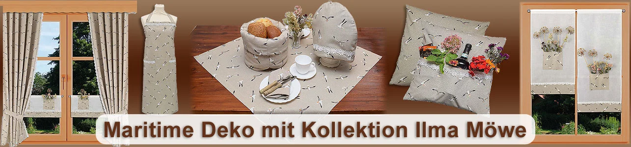 Maritime Kollektion Ilma Möwe mit Gardinen und Heimtextilien