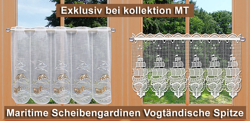 Maritime Scheibengardinen aus Vogtländischer Spitze